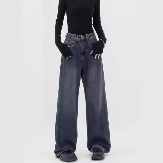 Damen Weite Denim-Hose mit extravagantem Schnitt und hohem Taillenbund EB