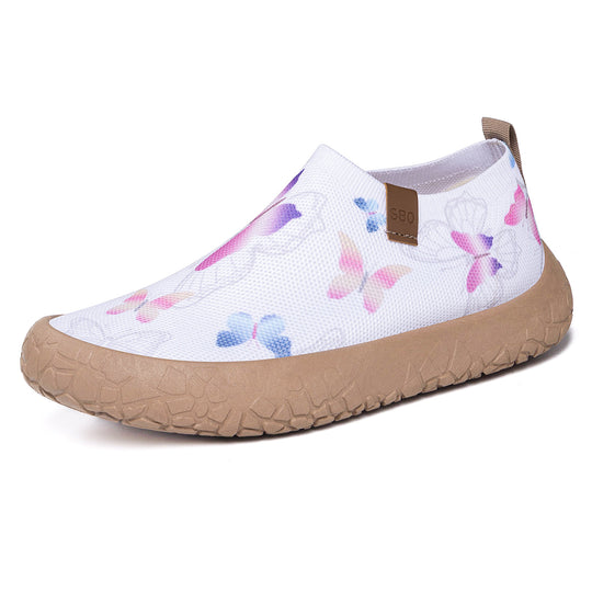 Damen nan atmungsaktiver Strick-Slipper mit Aquarell-Schmetterlingsprint und griffiger Outdoorsohle EB