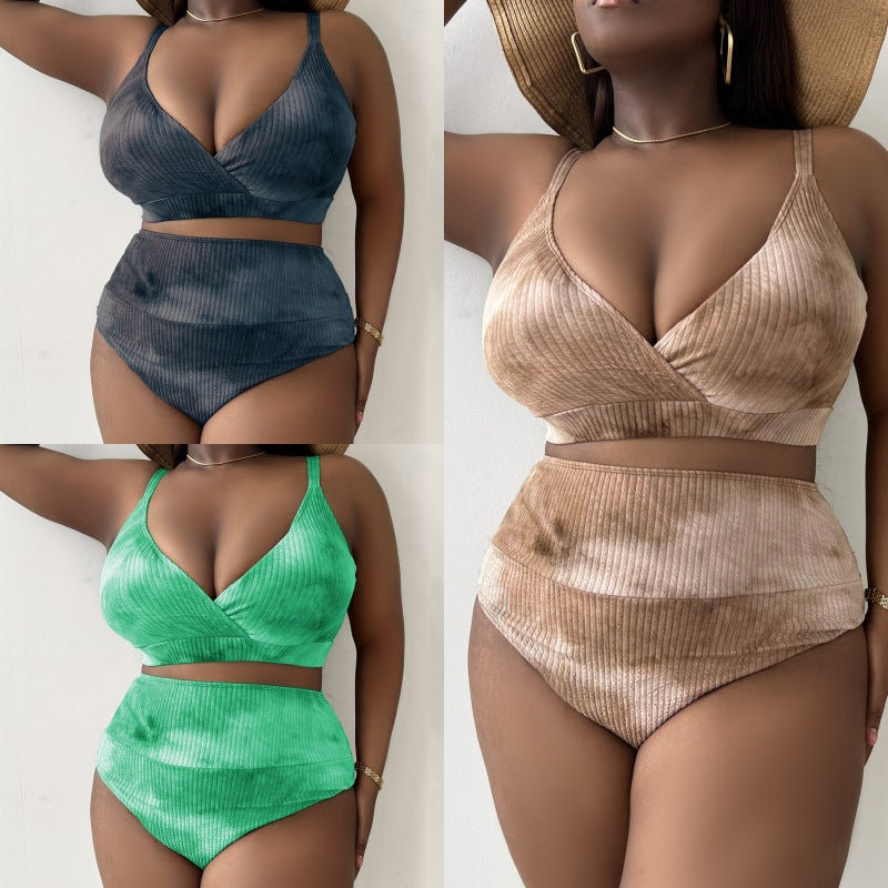 Damen Hoch tailliertes Bikini-Set mit raffiniertem Ripp-Design EB