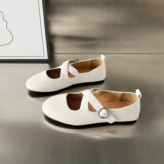 Damen Ballerinas mit elegantem Kreuzriemen und modischem Schnallenverschluss EB