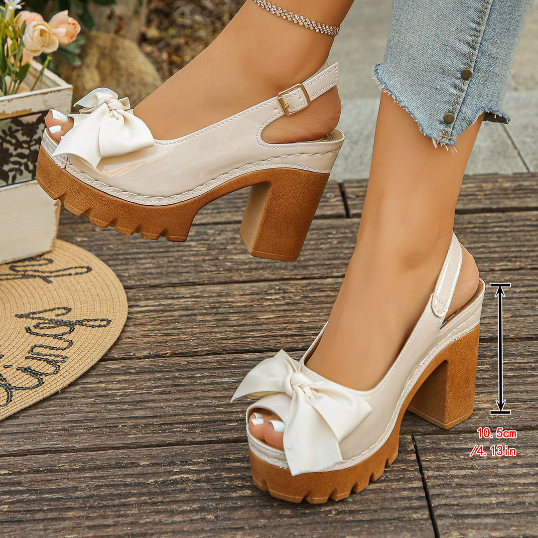 Damen Sling-Sandalen mit modischem Absatz und dekorativem Schleifen-Detail EB