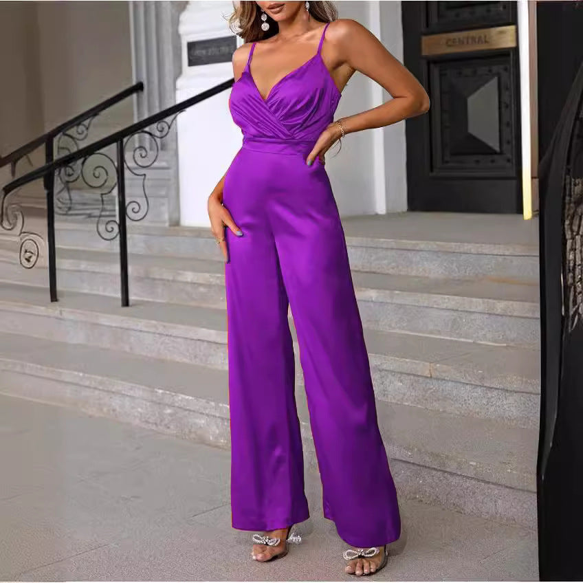 Damen eleganter Overall mit taillierter Drapierung und feinen Trägern EB