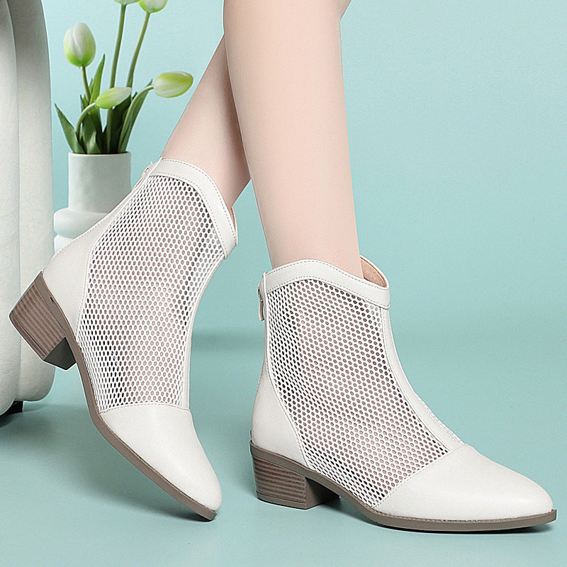 Damen Trendige Stiefeletten mit Netz-Design und bequemem Blockabsatz EB