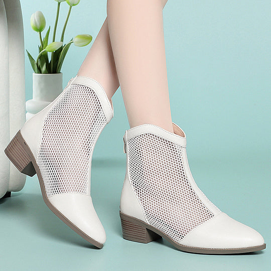 Damen Trendige Stiefeletten mit Netz-Design und bequemem Blockabsatz EB
