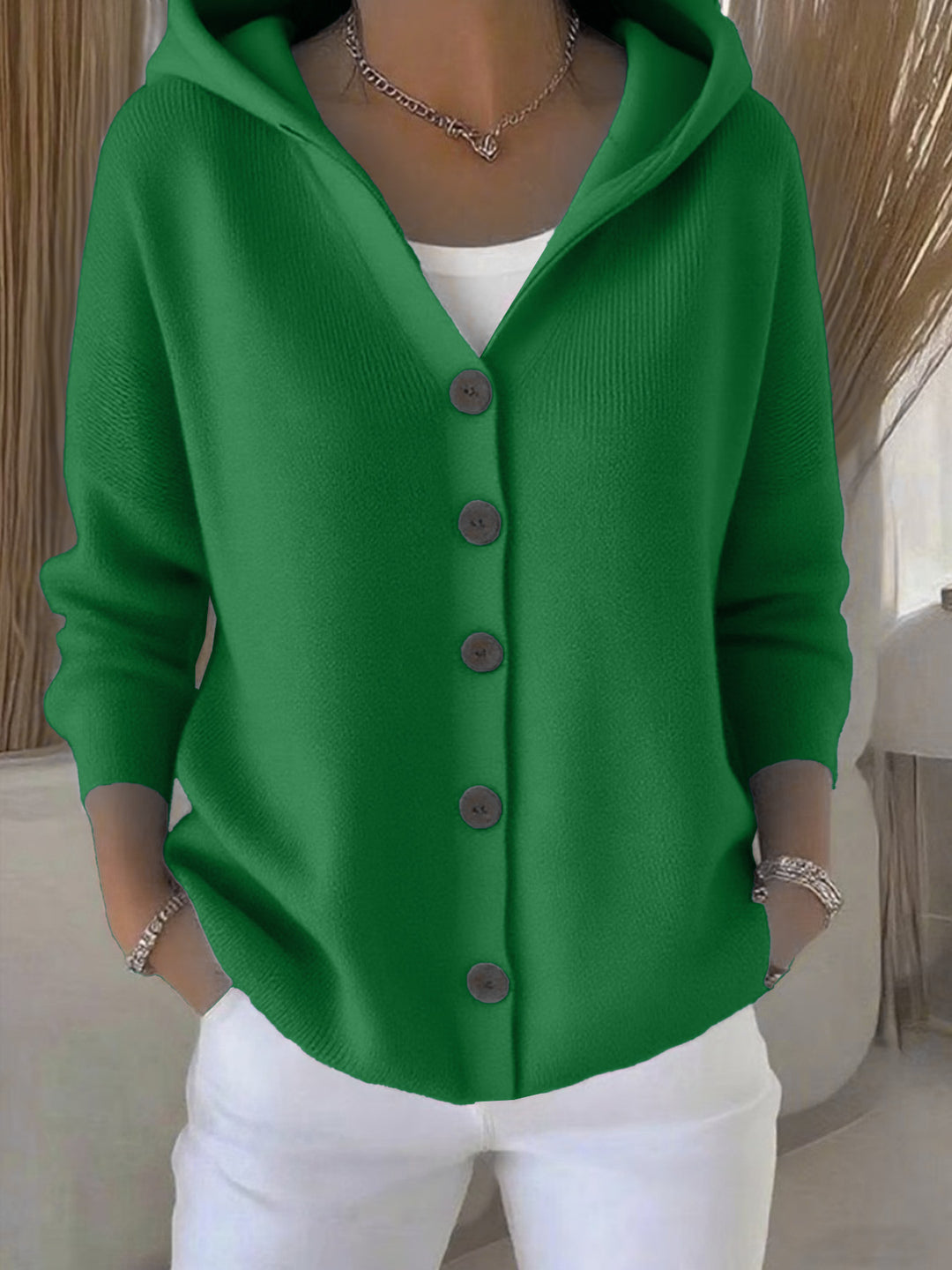 Damen nan Kapuzen-Cardigan mit Knopfleiste und lässiger Oversize-Passform EB