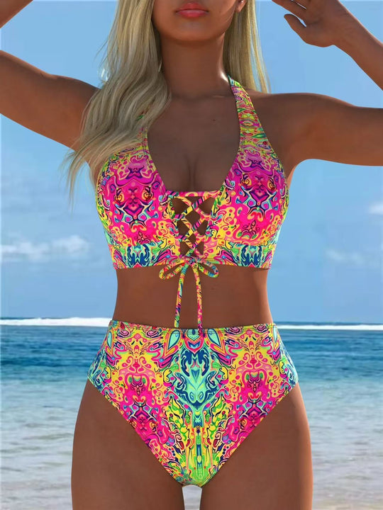 Damen Hochgeschnittener Bikini mit elegantem Schnürdetail EB