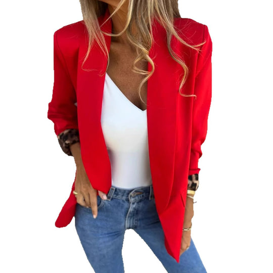 Damen Eleganter Blazer mit animalischem Muster an den Ärmeln EB