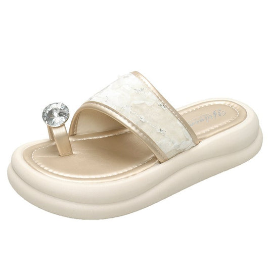 Damen trendige Flip-Flops mit floralem Dekor und funkelndem Schmuckdetail EB