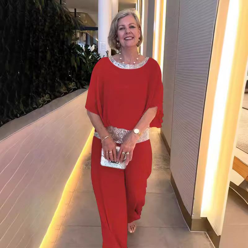 Damen eleganter Jumpsuit mit fließendem Stoff und schickem Taillengürtel EB
