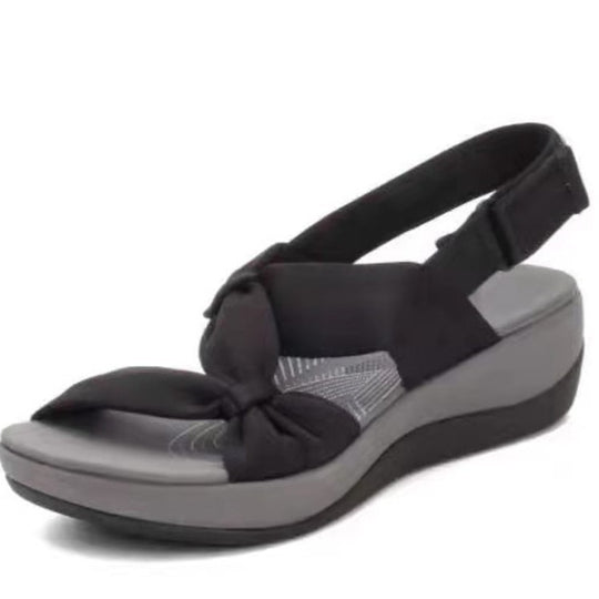Damen Wedge-Sandalen mit dekorativem Schleifen-Design und rutschfester Sohle EB