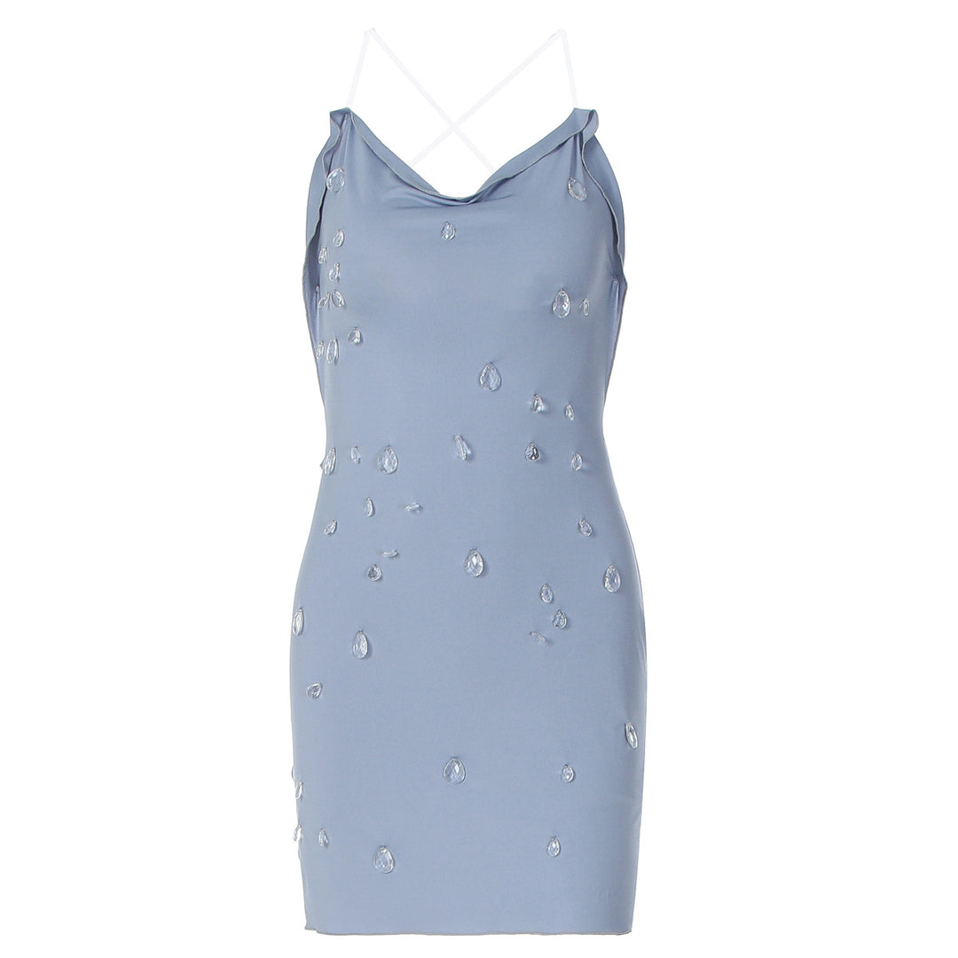 Damen figurbetonendes Minikleid mit eleganter Drapierung und transparenten Applikationen EB