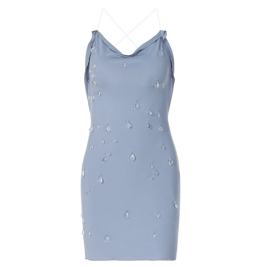 Damen figurbetonendes Minikleid mit eleganter Drapierung und transparenten Applikationen EB