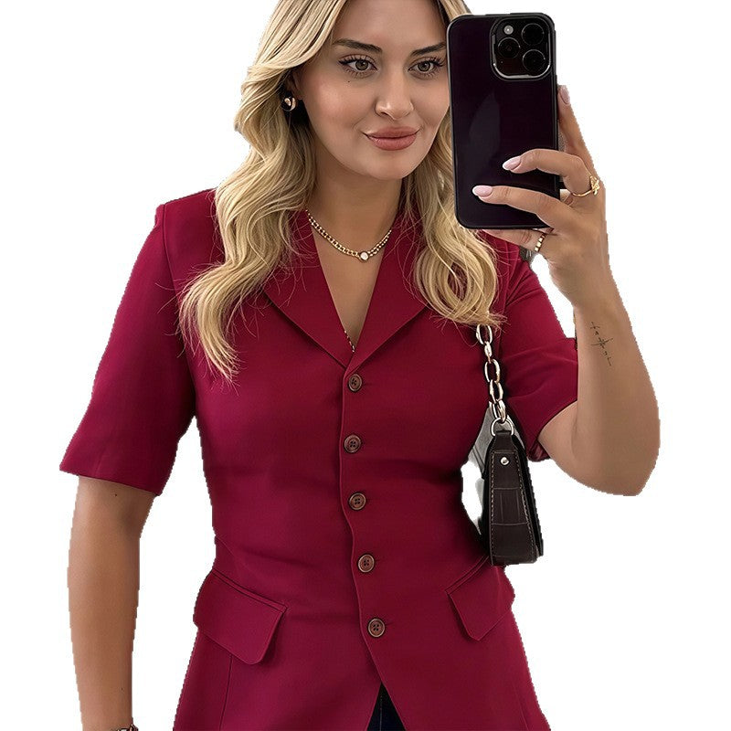 Damen Modische Blazerjacke mit kurzen Ärmeln EB