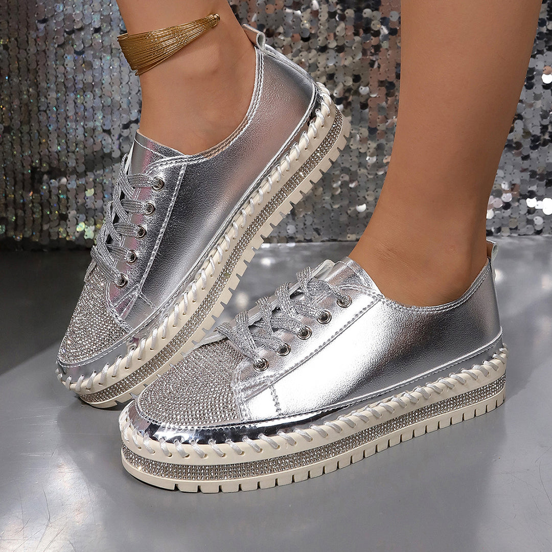 Damen modische Sneakers mit Glitzer-Applikation und elastischer Sohle EB