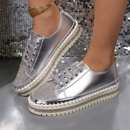 Damen modische Sneakers mit Glitzer-Applikation und elastischer Sohle EB