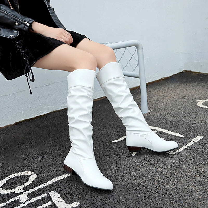 Damen nan knielange Slouch-Stiefel mit weichem Schaft und niedrigem Blockabsatz EB