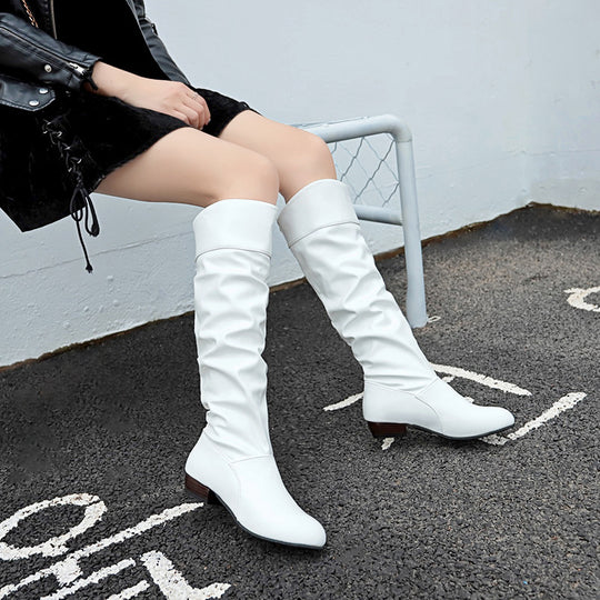 Damen nan knielange Slouch-Stiefel mit weichem Schaft und niedrigem Blockabsatz EB