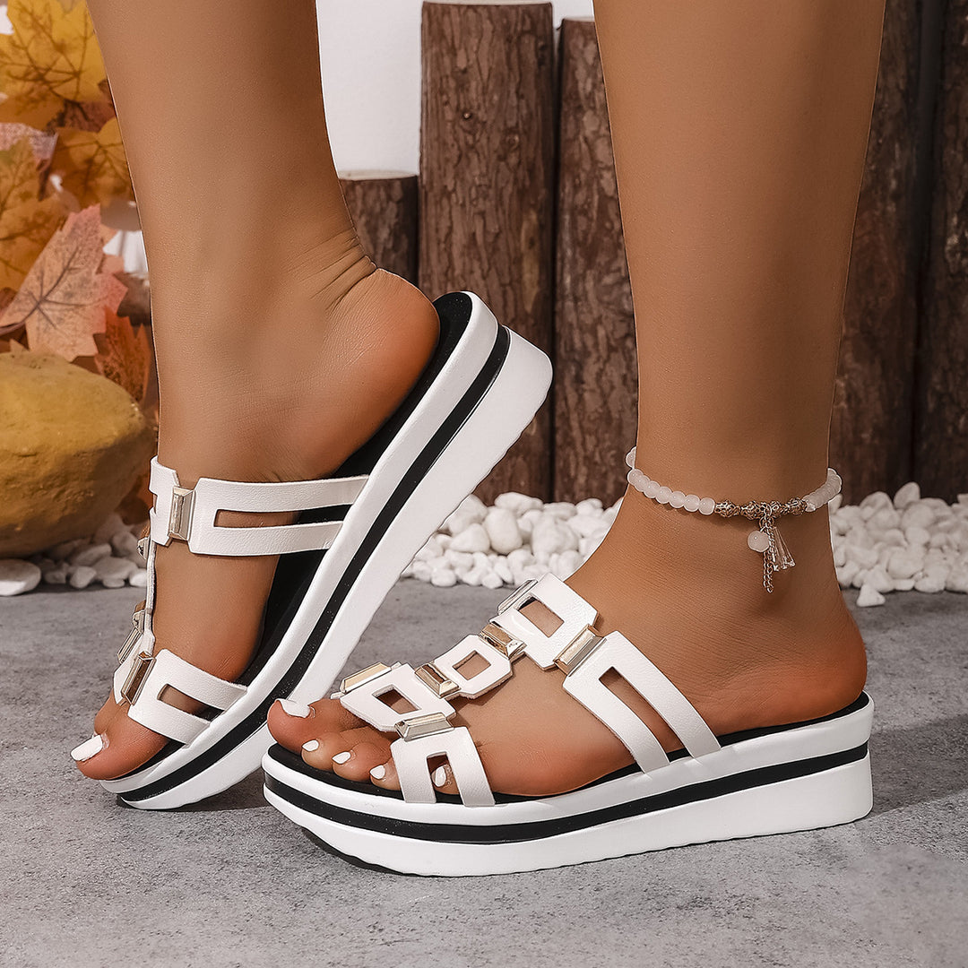 Damen modische Wedge-Pantoletten mit eleganten Schmuckdetails EB