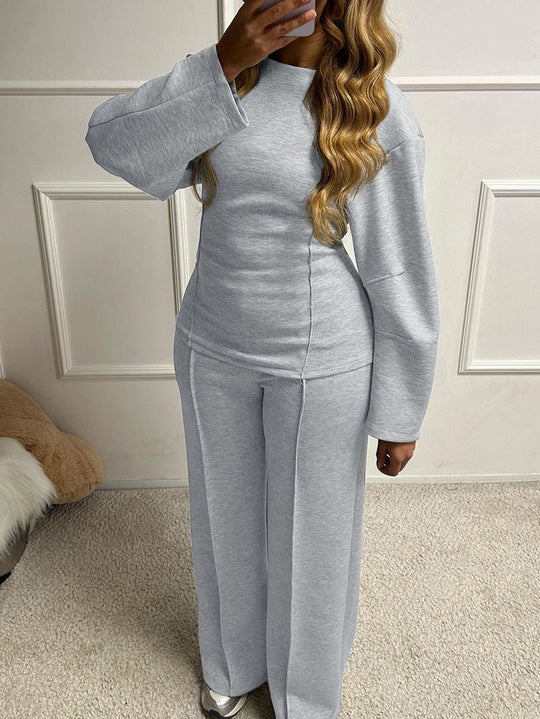 Damen nan weiches Lounge-Set mit tailliertem Sweatshirt, formgebenden Nahtdetails und weitem Palazzohosen-Bein EB