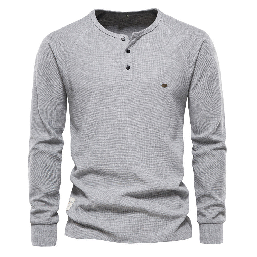Herren Langarm-Henley-Shirt mit strukturierter Oberfläche und modischer Knopfleiste EB