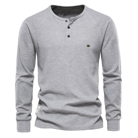 Herren Langarm-Henley-Shirt mit strukturierter Oberfläche und modischer Knopfleiste EB