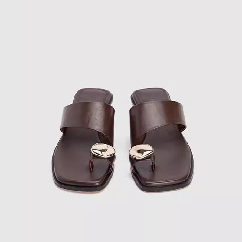 Damen Edle Zehentrenner-Sandalen mit glänzenden Akzenten EB