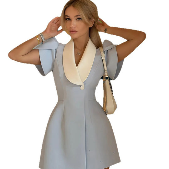 Damen Elegantes Wickelkleid mit modernen Puffärmeln und schickem Reverskragen EB