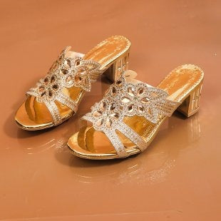 Damen elegante Sandaletten mit dekorativen Blütenapplikationen EB