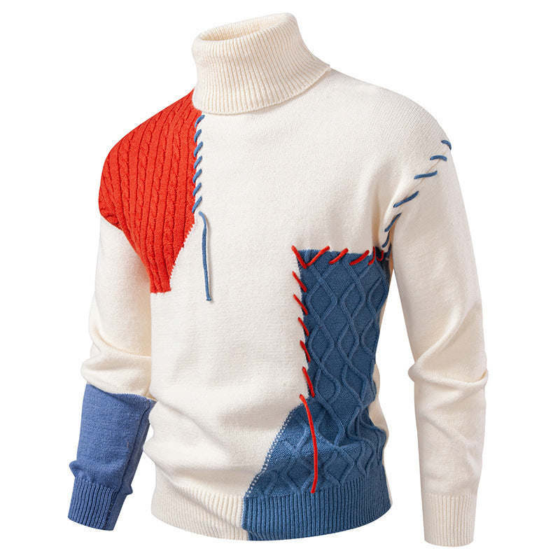 Herren Rollkragenpullover mit kreativem Strickdesign EB