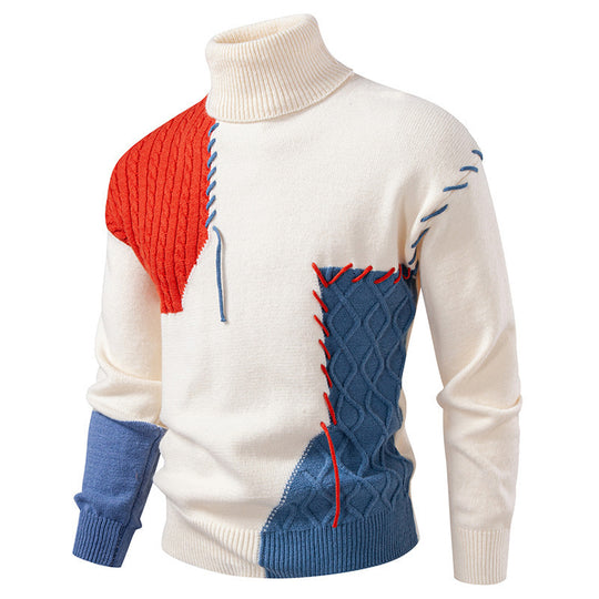 Herren Rollkragenpullover mit kreativem Strickdesign EB