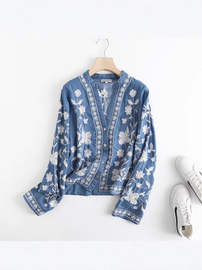 Damen gestickte Bluse mit feinen Rüschendetails EB