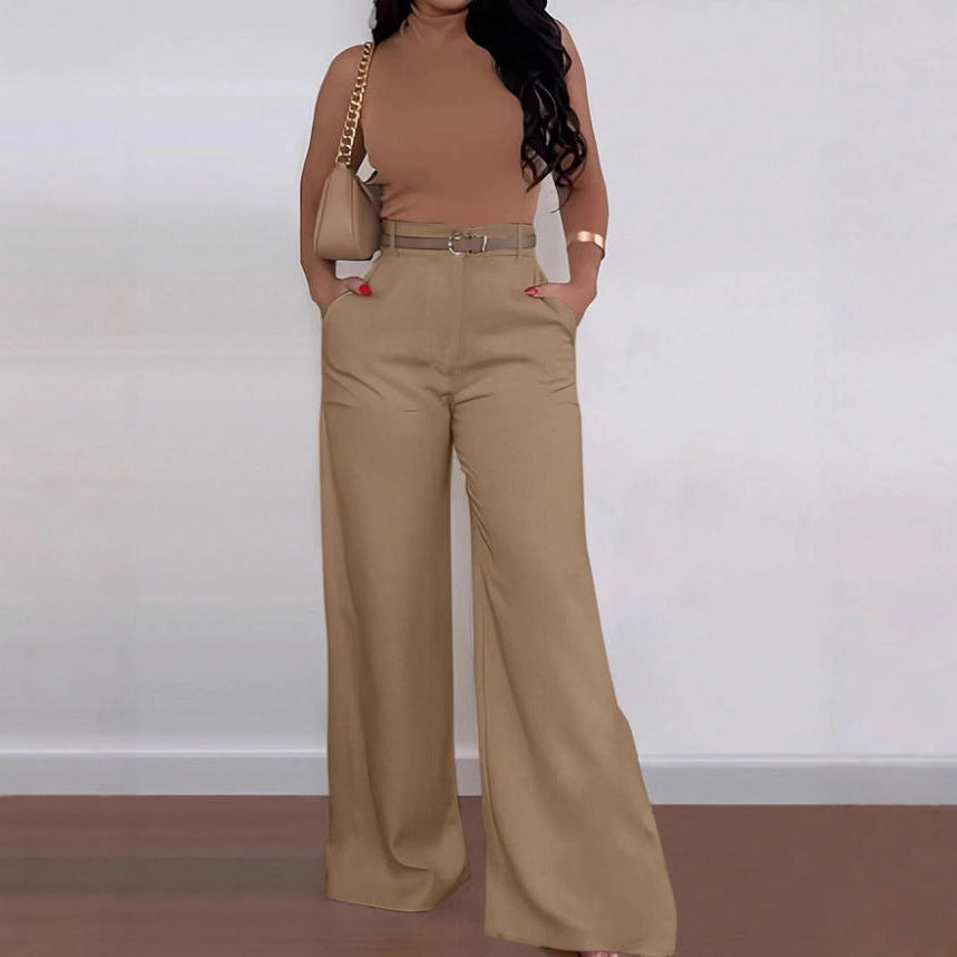 Damen Weitgeschnittene Elegante Anzughose mit Gürtel EB