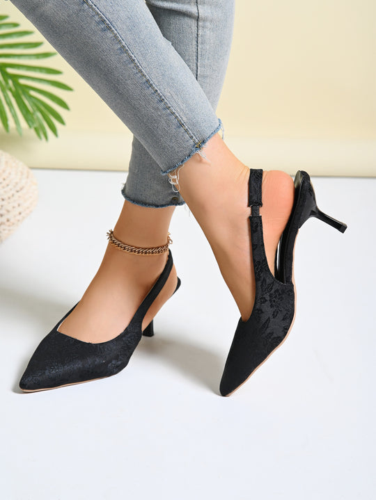 Damen elegante Slingback-Pumps mit floralem Jacquard-Muster EB