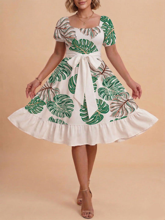 Damen Verspieltes Maxikleid mit Bärenmuster und taillierbarem Band EB