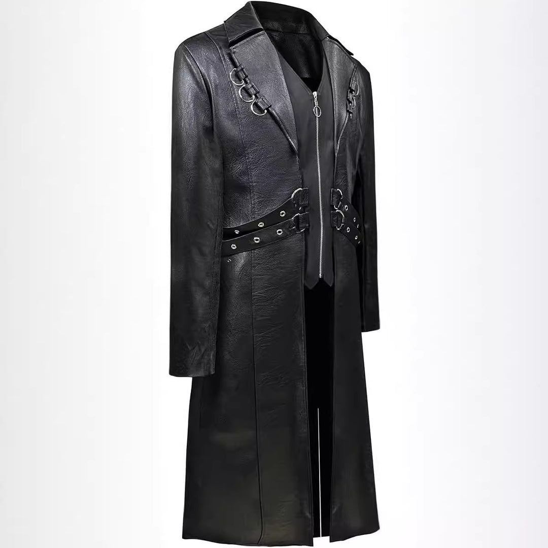 Herren asymmetrische Kunstlederjacke mit dekorativen Schnallen EB