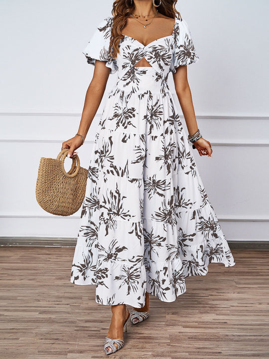 Damen Maxikleid mit voluminösen Puffärmeln und romantischem Schnitt EB
