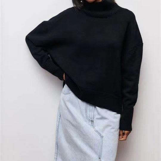 Damen gemütlicher Rollkragenpullover mit Oversized-Schnitt und strukturiertem Material EB
