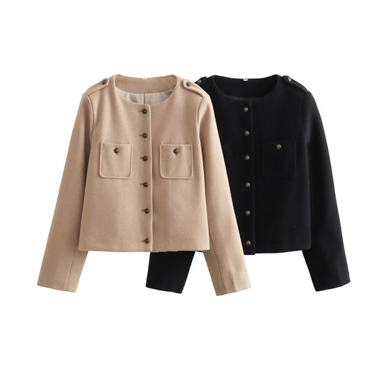 Damen elegante Kurzjacke mit dekorativen Knopfdetails EB