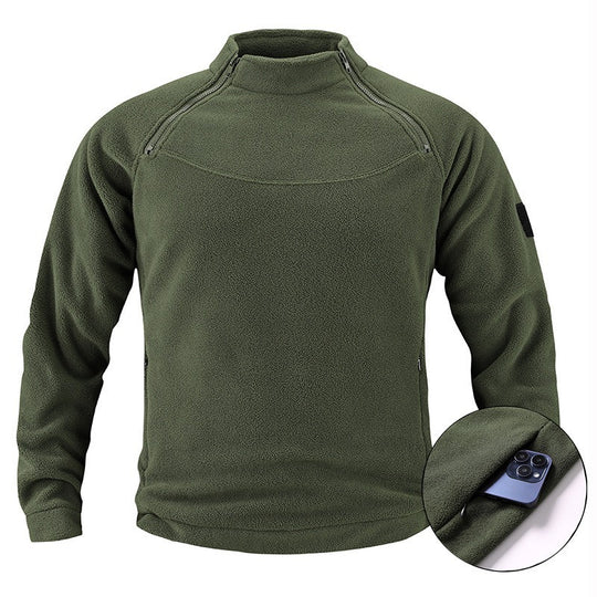 Herren taktischer Fleece-Pullover mit Schulterreißverschlüssen, Kinnschutz und Klettpanel EB
