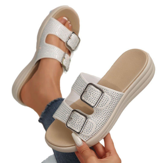 Damen Sandalen mit doppeltem Riemen und modischen Schnallen EB