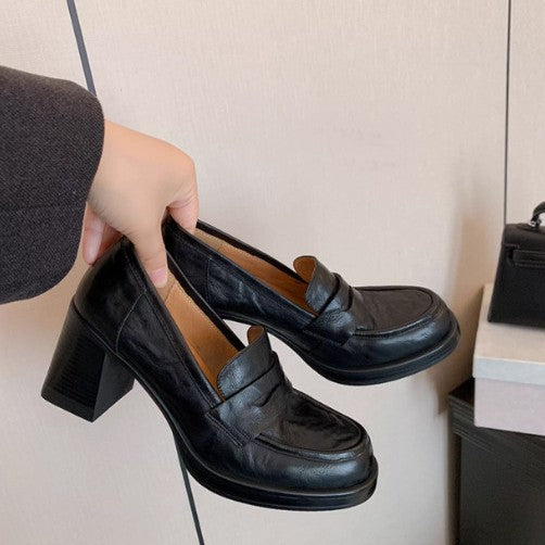 Damen elegante Blockabsatzsschue mit modischem Lederdesign EB
