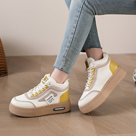 Damen modische High-Top Sneakers mit warmem Innenfutter und robuster Profilsohle EB