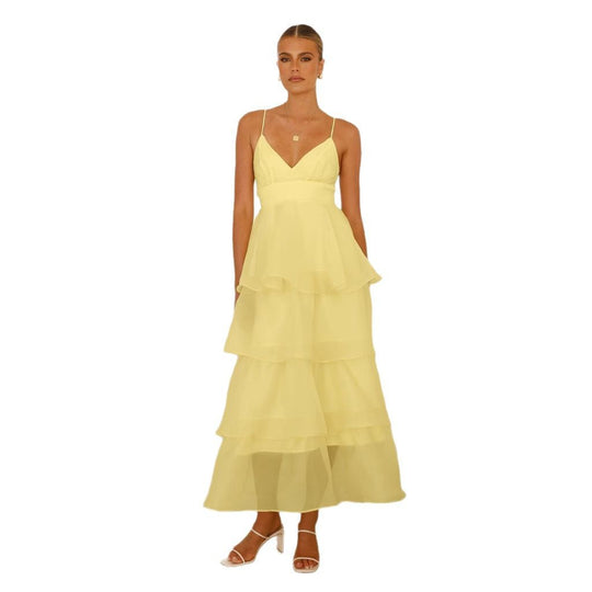 Damen luftiges Maxikleid mit Schichten und Spaghettiträgern EB