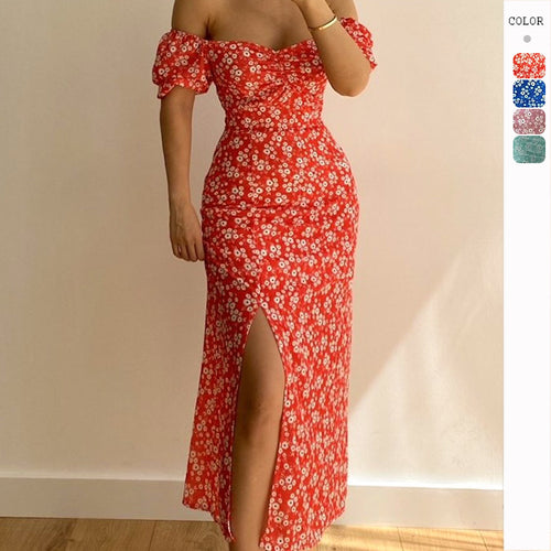 Damen Figurbetontes Maxikleid mit Blumenmuster und schulterfreiem Design EB