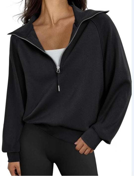 Damen lässiger Sweatpullover mit hohem Kragen und Reißverschluss EB