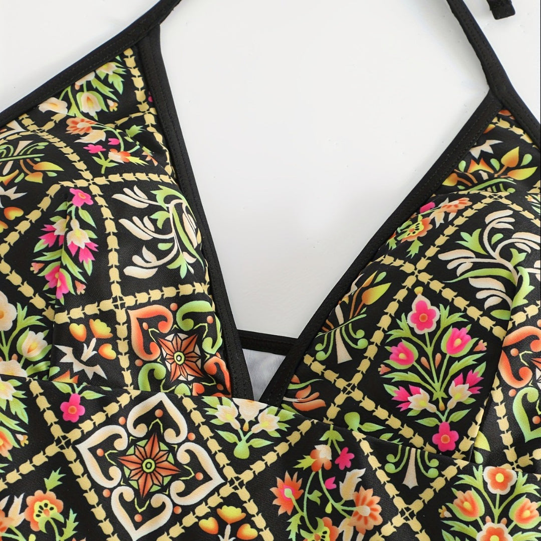 Damen Einteiliger Badeanzug mit modischem floralem Design EB