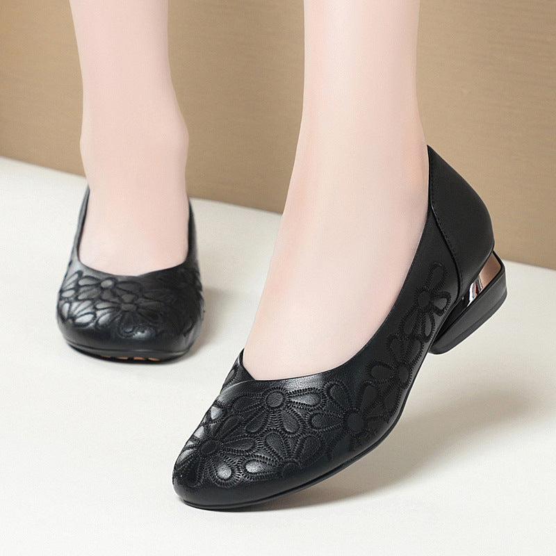 Damen Ballerinas mit floralem Design und elegantem Blockabsatz EB