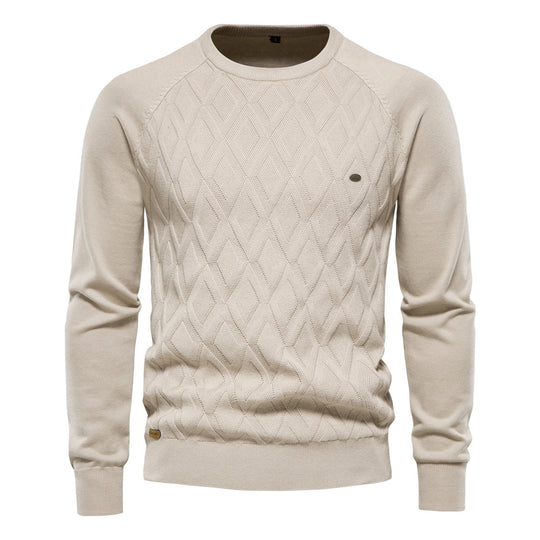 Herren Strickpullover mit strukturierter Rautenmuster-Optik und modischem Rundhalsausschnitt EB