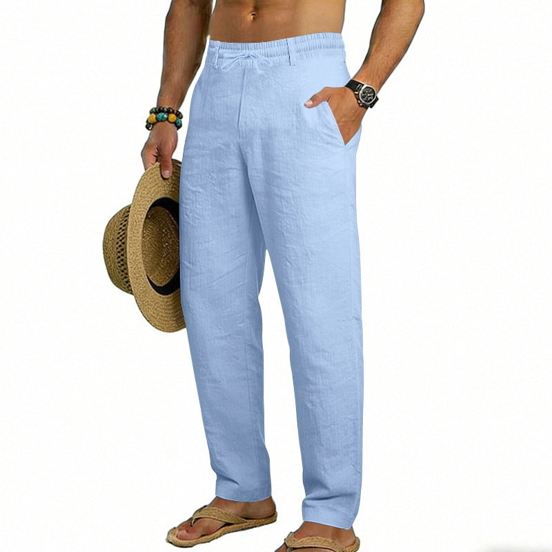 Herren nan luftige Leinen-Relaxhose mit elastischem Komfortbund und geradem Bein EB