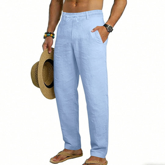 Herren nan luftige Leinen-Relaxhose mit elastischem Komfortbund und geradem Bein EB